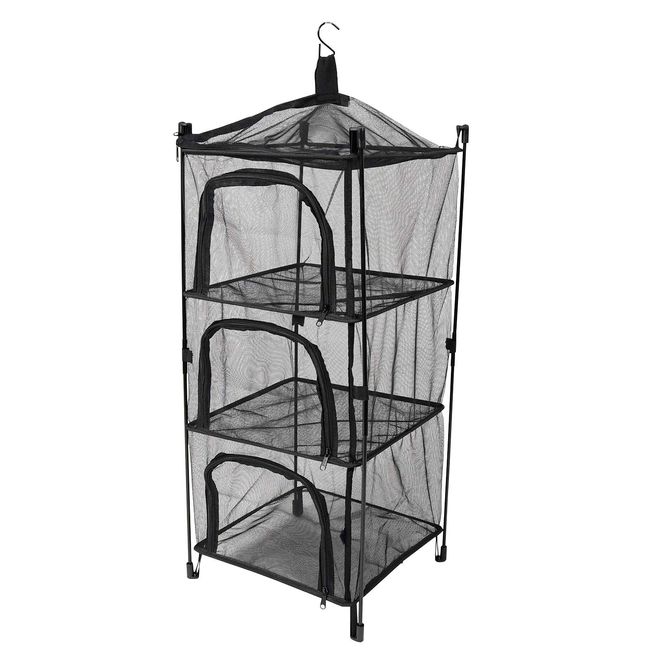 MRG Hanging Dry Net, Freestanding, 2-Way Folding, 4 Tiers, Drying Tableware, Clothes, Drying Net, Outdoor Use, Camping, BBQ, Glamping (Black)