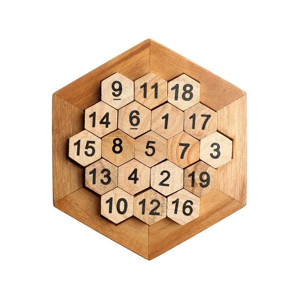 Wooden Digital Platter Puzzle,Classical Puzzle Toys Brain Teaser Wooden Hexagon Digital Puzzle Toys,Digital Game Number 19 Sum Equal to 38 Math Board Game Toy for Kids and Adults