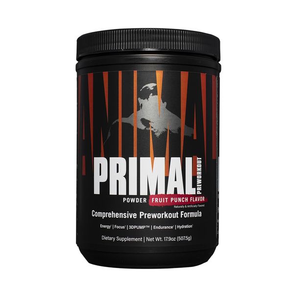 Animal Primal Muscle Hydration + Preworkout Powder – Contains Beta Alanine, 3DPump, Caffeine & Electrolytes – Improves Energy, Focus, Endurance & Absorption – Fruit Punch Flavor, 17.9 oz