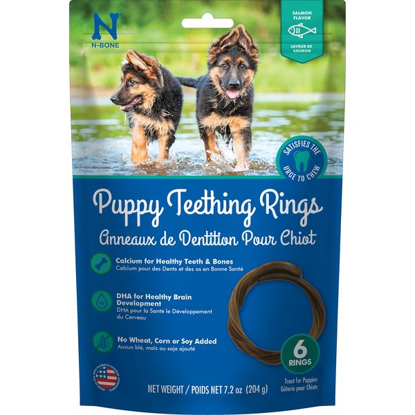 N-Bone Puppy Teething Rings Salmon Flavor Dog Treat, 6 Count Bag, 7.2-oz