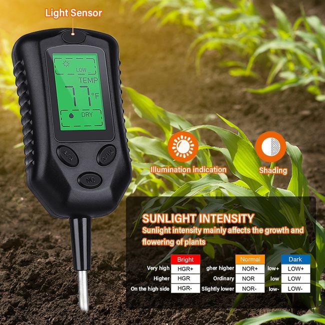 4 in1 Soil PH Moisture Meter Light Earth Plant Thermometer Temperature  Sunlight Tester Gardening Farming Tool