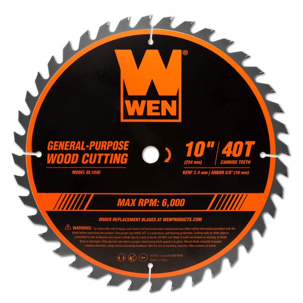 WEN BL1040 10-Inch 40-Tooth Carbide-Tipped Professional Woodworking Saw Blade for Miter Saws and Table Saws