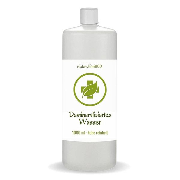vitalundfitmit100 Demineralisiertes Wasser 1000 ml - Reinstwasser in Einer speziellen HDPE Flasche - geeignet für industrielle und wissenschaftliche Zwecke - für Privathaushalt (Dampfbügeleisen)