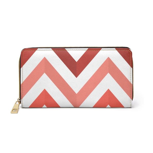 Womens Wallet, Zip Purse, White & Red Geometric - One size