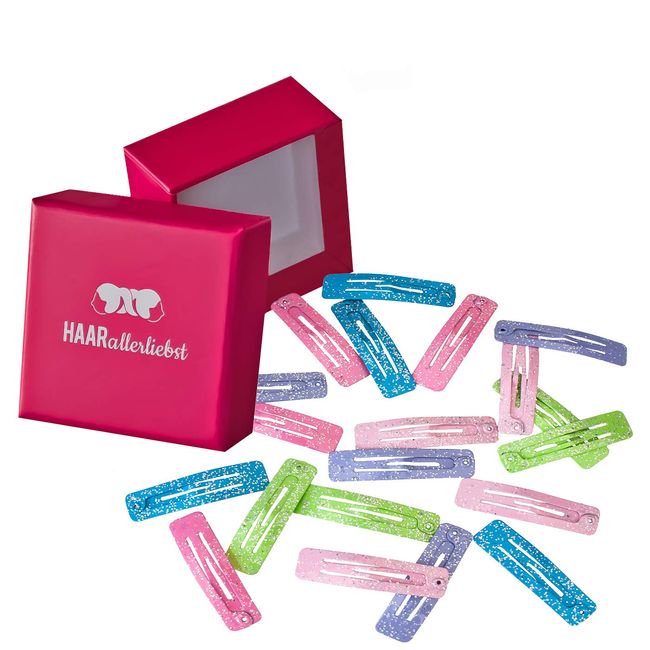 20 saç tokası dikdörtgen, parlak, 3,9 cm in pembe Box Haarallerliebst