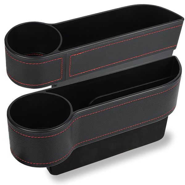 2 Pack Car Seat Gap Filler Organizer, Automotive Front Seat Storage with Cup Holder, Auto Console Side Extra Storage Boxes, Seat Side Storage - Passenger Side&Driver Side