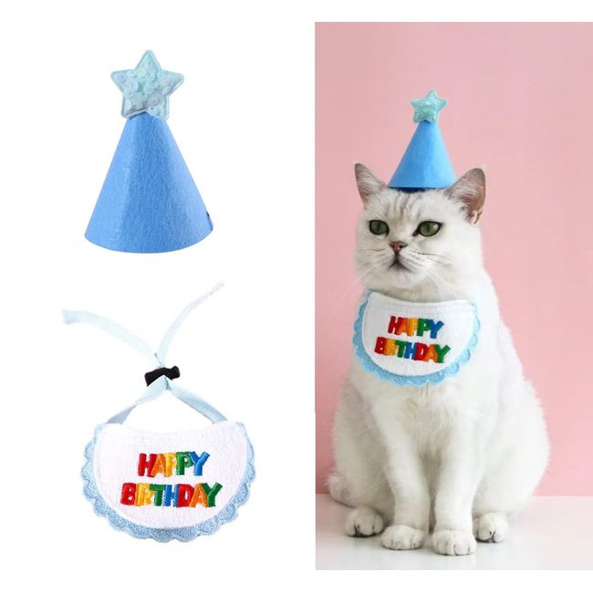 Haustier Katze Hund Schals und Geburtstag Hut Mini Hund Katze Geburtstag Party Dekoration Haustier Geburtstag Outfit Haustier Kostüme Kopfbedeckung Zubehör Blau B