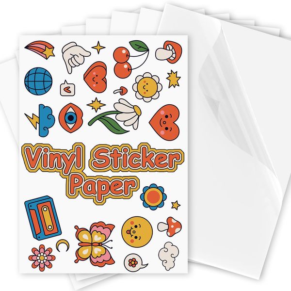 Vinyl Sticker Paper for Inkjet & Laser Printer 8.5 x 11" Printable 90% Clear Labels Glossy Waterproof Sticker Paper, 20 Sheets