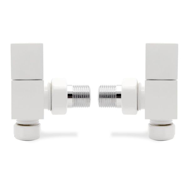 Angled White Cubic Radiator Towel Rail Valves