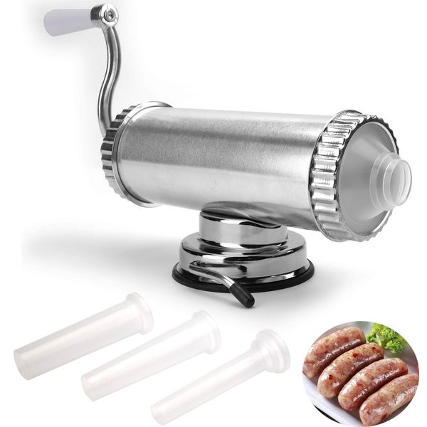 Lawei 2 LBS Sausage Stuffer - Horizontal Kitchen Stuffing Maker Stainless Steel Meat Sausage Machine for Household Commercial