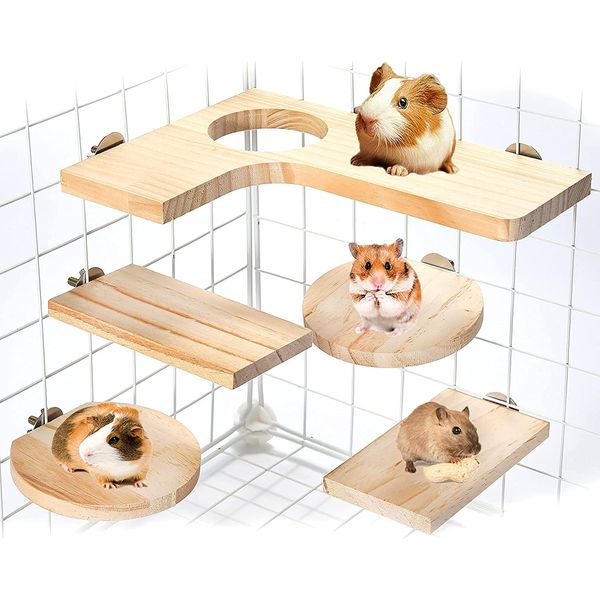 Hamster Cage Accessories Wooden Platform Chinchilla L-Shaped round Hole Wooden P