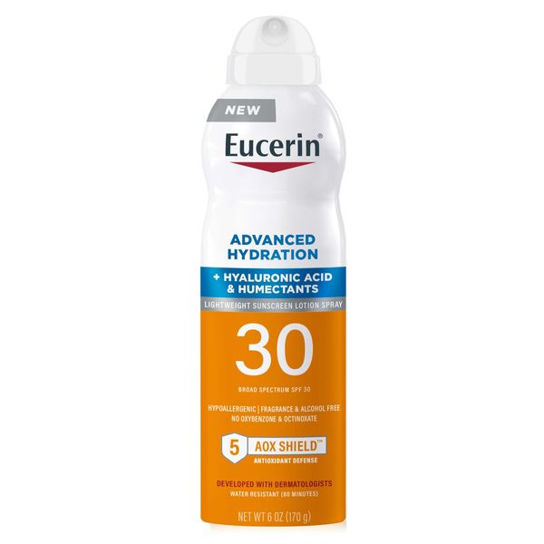 Eucerin Advanced Hydration SPF 30 Sunscreen Spray, Lightweight Sunscreen Lotion Spray, Hypoallergenic, Fragrance Free and Alcohol Free, 6 Oz Spray Bottle