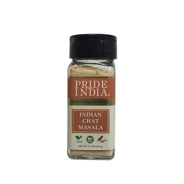 Pride of India – Indian Chat Masala Seasoning Spice – Ideal for Savory Dishes – Perfect Seasoning for Drinks/Salads/Fruits – Preservatives Free – Easy to Use – 2.7 oz. Small Dual Sifter Jar