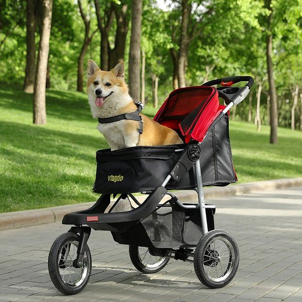 3 Wheels Heavy Duty Pet Stroller Cat Dog Portable Travel Carrier Folding Cart