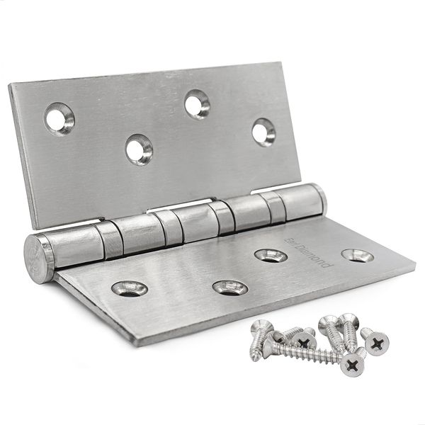 Earl Diamond 304 Stainless Steel 4" Door Hinges, Heavy Duty Ball Bearing Door Hinges with Square Corners for Exterior Interior Gate Swing Security Doors - Brushed Satin Nickel (Set of 2 Hinges)