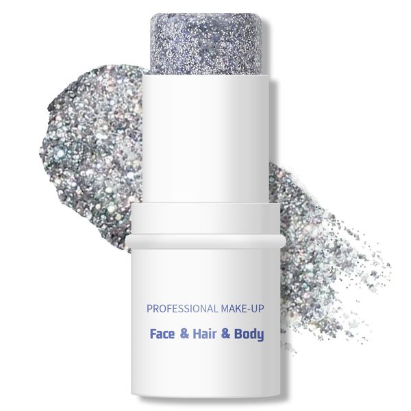 KYDA Body Glitter Stick, Chunky Glitter Gel für Gesicht, Körper und Haare, funkelnde Holografische Meerjungfrau-Sequenzenfarbe, Wasserdicht für viele Verwendungen Make-up Glitter Gel,Silver