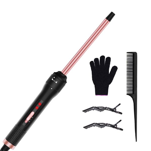 Professional 1/2 Inch Curling Iron, Tiny Curling Wand for Short & Long Hair, Small Ceramic Barrel Curling Iron Wand with 2 Temperature, Include Heat Protective Glove & 2 Clips