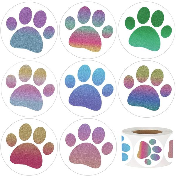 Hohamn 600 Pcs Dog Paw Stickers Roll for Kids 1.5 Inch Round Puppy Dog Paw Label Stickers for Toddlers Boys Girls Birthday Party Favors Gifts Decoration Envelope Seals Classroom Reward