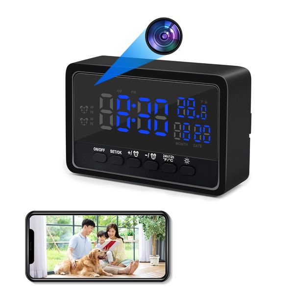 PONAOO Small Camera, Clock-shaped Hidden Camera, 1080P Rechargeable, Security Camera, Surveillance Camera, Night Vision Function, Long Time Recording, 120° Wide Angle, WIFI Camera, Pet Camera