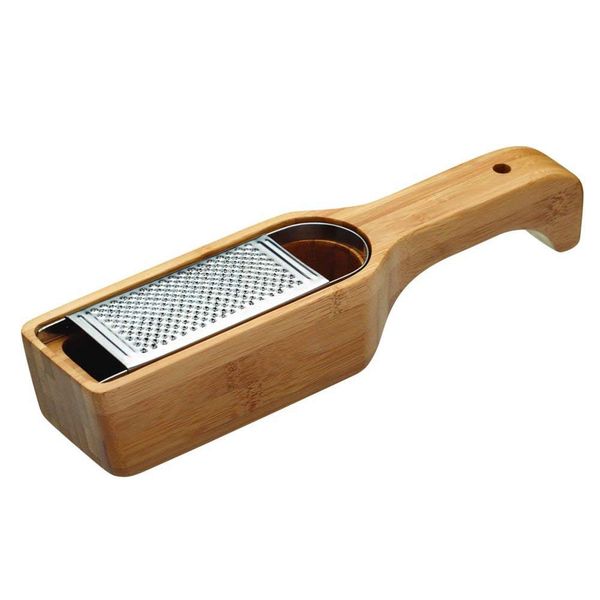 KitchenCraft World of Flavours Parmesan Cheese Grater with Container and Handle, Bamboo Wood / Stainless Steel, 27.5 x 6 x 5 cm