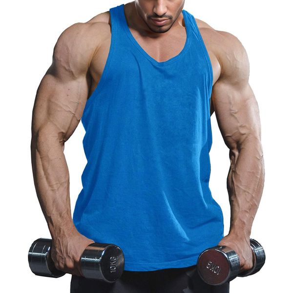 Lehmanlin Herren Sport Stringer Tank top,Bodybuilding Workout Tank tops für das Fitnessstudio,Tägliches Training lässige T-Shirts Quick Dry(Reines Blau, M)