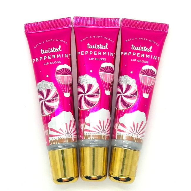 3-Pack Bath & Body Works TWISTED PEPPERMINT Lip Gloss 14 ml/0.47 ml Each