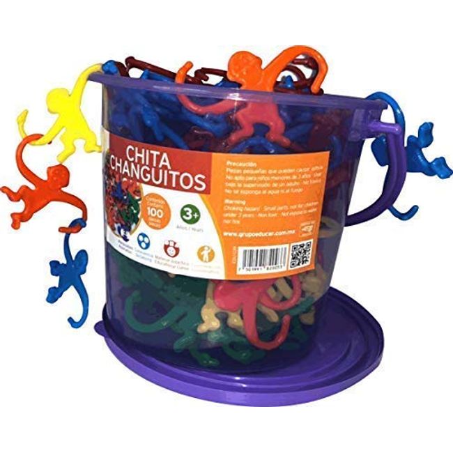 Mareta Bucket of Monkeys Classic Game, 100-pc Counting, Color Sorting, Linking, Motor Skills Toys for Kids