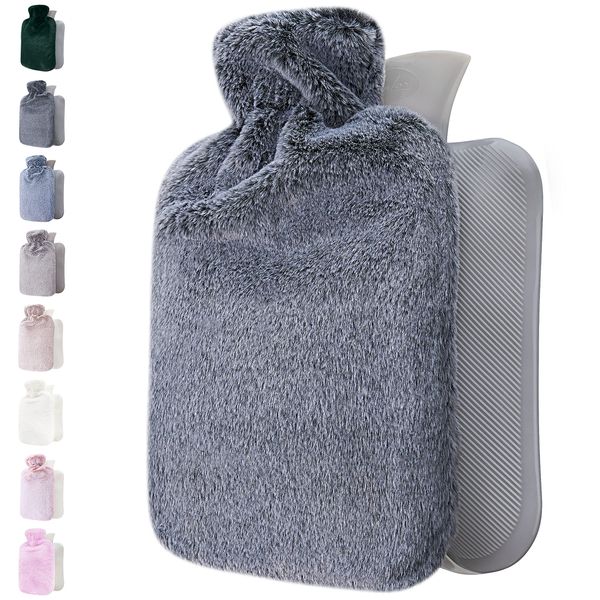 Qomfor Hot Water Bottle with Soft Cover - 1.8L Large - Hot Water Bag for Pain Relief, Neck and Shoulders, Feet Warmer, Menstrual Cramps, Hot and Cold Therapy - Great Gift for Women - Dark Grey