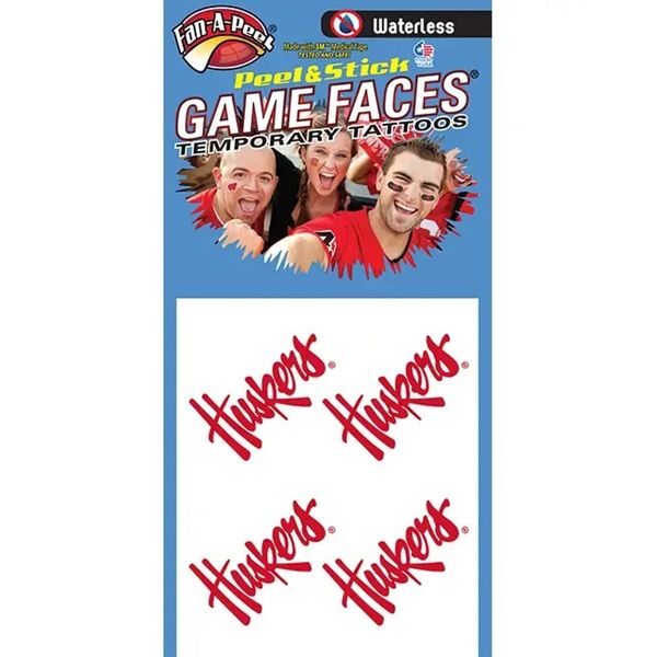 Nebraska – Waterless Peel & Stick Temporary Spirit Tattoos – 4-Piece – Script Logo