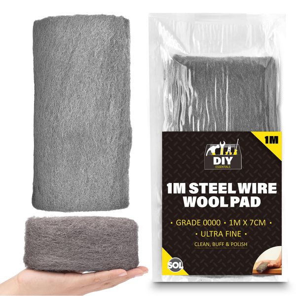 1pk Steel Wire Wool 0000 Ultra Fine - 1 Meter | Steel Wool Mice 0000 Grade | Wire Wool Mice for Cleaning & Closing Small Holes | Fine Wire Wool for Metal | 0000 Steel Wool for Rodent Control | Wood