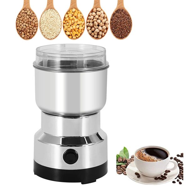 Moongiantgo Coffee Grinder Electric, Mini Spice Grinder, 200W 10s Fast Grinding, Dry Grain Mill for Spices Seeds Rice Beans Seasonings, with Replacment Stainless Steel Blade (Silver, 110V)