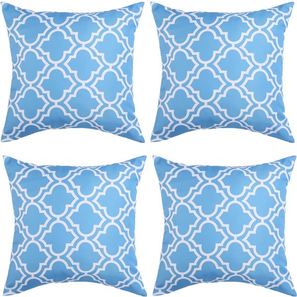 Eternal Beauty|Outdoor Cushion Covers Polyester Square 4PCS Cushion Covers 18"x18",Whaterproof Outdoor Throw Pillow Case for Garden Furniture Sofa with Invisible Zipper,Blue (45cmx45cm)