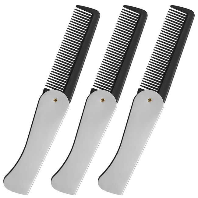 Stainless Steel Folding Comb - Switchblade Pocket Hair and Beard Comb with Cover for Men - Ideal for Grooming, Detangling, and Styling.