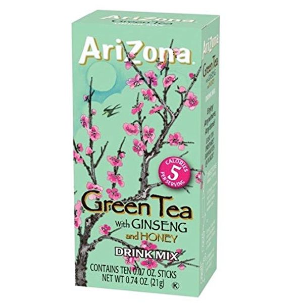 AriZona Zero Sugar Green Tea with Ginseng & Honey Powdered Drink Mix Sticks, 10 ct. Box