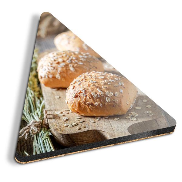 1 x Triangle Coaster - Fresh Bread Rolls Rustic Bakery Cork Backed MDF Glossy Tea Coffee Accessory #63111