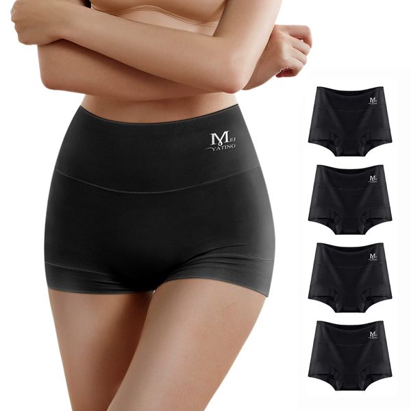 MEIYATING Boy Shorts Underwear for Women High Waisted Cotton Panties Stretch Briefs 4 Pack