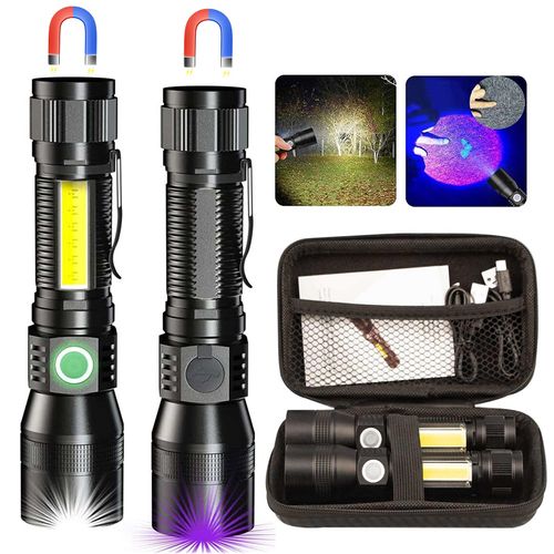 Black Light UV Flashlight, 3-in-1 Magnetic Rechargeable Flashlight, 1000 Lumens Zoomable Beam LED Flash Light, 7 Modes Waterproof Tactical Flashlight for Emergencies, Camping, Pet Urine Detection