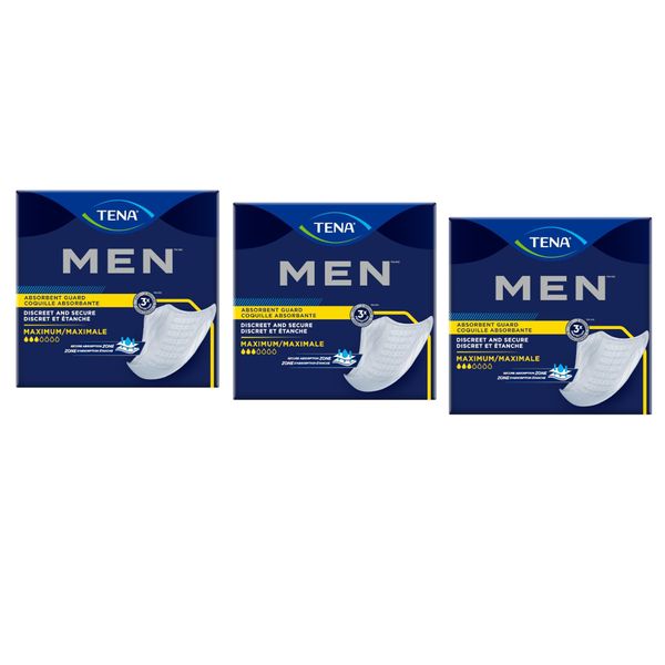 TENA Men Maximum Guard Incontinence Pad for Men, Maximum Absorbency, (60 Total - 3 Packs)