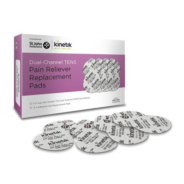 Kinetik Wellbeing TENS Replacement Pads (Pack of 4) – Used by the NHS – In Association with St John Ambulance
