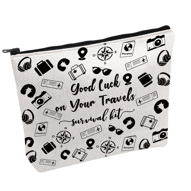 Travels Survival Kit Farewell Makeup Bag New Adventure Cosmetic Bag Travels Zipper Pouch Journey Gift Gap Year Gift Graduation Gift (Travels SK UK)
