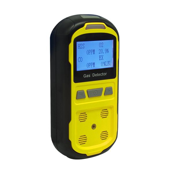 Upgraded 4 Gas Monitor Multi Gas Detector, Yfwsrecinoe Gas Leak Detector, Rechargeable 4 Gas Monitor Ex H2s Co O2 with LCD Multiple Indicator (Yellow)