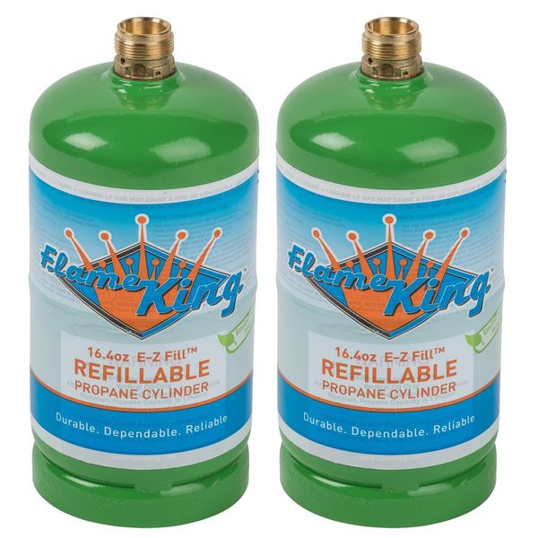 Flame King Refillable 1LB Empty Propane Cylinder Tank - Reusable - Safe and Legal Refill Option - DOT Compliant-16.4 oz (2-Pack), green (YSN164-2)