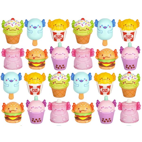 24 Mini 2" Food Axolotl Slow Rise Squishy Toys - Memory Foam Party Favors, Fidgets, Prizes, OT (Bulk - 24 Axolotls (2 Dozen))