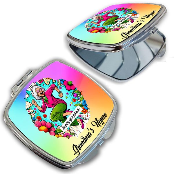 Bleu Reign Compact Personalized Pocket Mirror – Custom Name Gift for Super Grandma Comic Strip