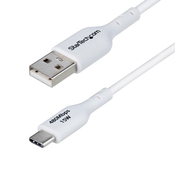 StarTech.com 3ft (1m) USB-A to USB-C Charging Cable, Charge & Sync, 3A, USB 2.0, TPE Jacket, White USB Charging Cord