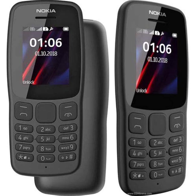 Nokia 106 all carriers 4GB Dual Sim 2018 Dark Grey With LED Torch - FM Radio - Big Button Phone