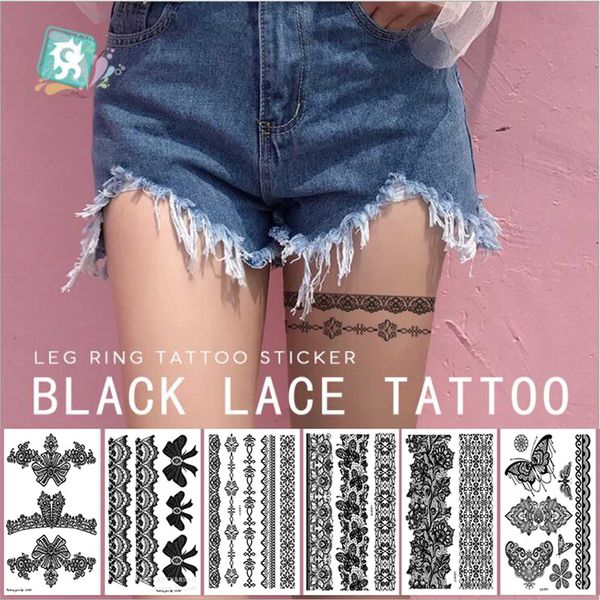 Sttiafay Black Lace Temporary Tattoo Thigh Arm Fake Tattoo Art Stickers Lace Body Transfer Tattoo Waterproof Sexy Tattoo Wedding Art Stickers for Festival Beach Party