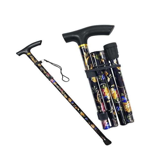 Walking Stick Easy Adjustable Height Folding Extendable Walking Cane Walking Aid Mobility Aid Collapsible Walking Stick Lightweight Flexible And Durable Walking Stick HTUK® (Black Flower)