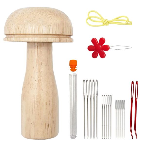 BTtime Darnin Mushroom Tools Embroidery Kit Sewing Tool Kit Sock Repairing Tools Hand Sewing Tools Braided Mushroom Standing Wooden DIY Hat Scarf Sweater Pants Craft