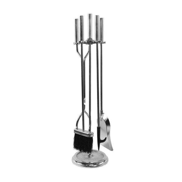 30"Tall 5-Piece Chrome Neoclassic Fireplace Tool Set w/Round Base